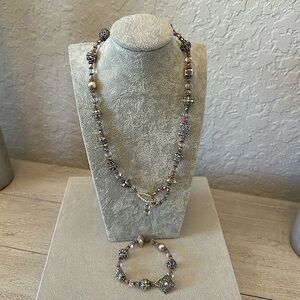 Sterling Silver Glass Bead Necklace and Bracelet set